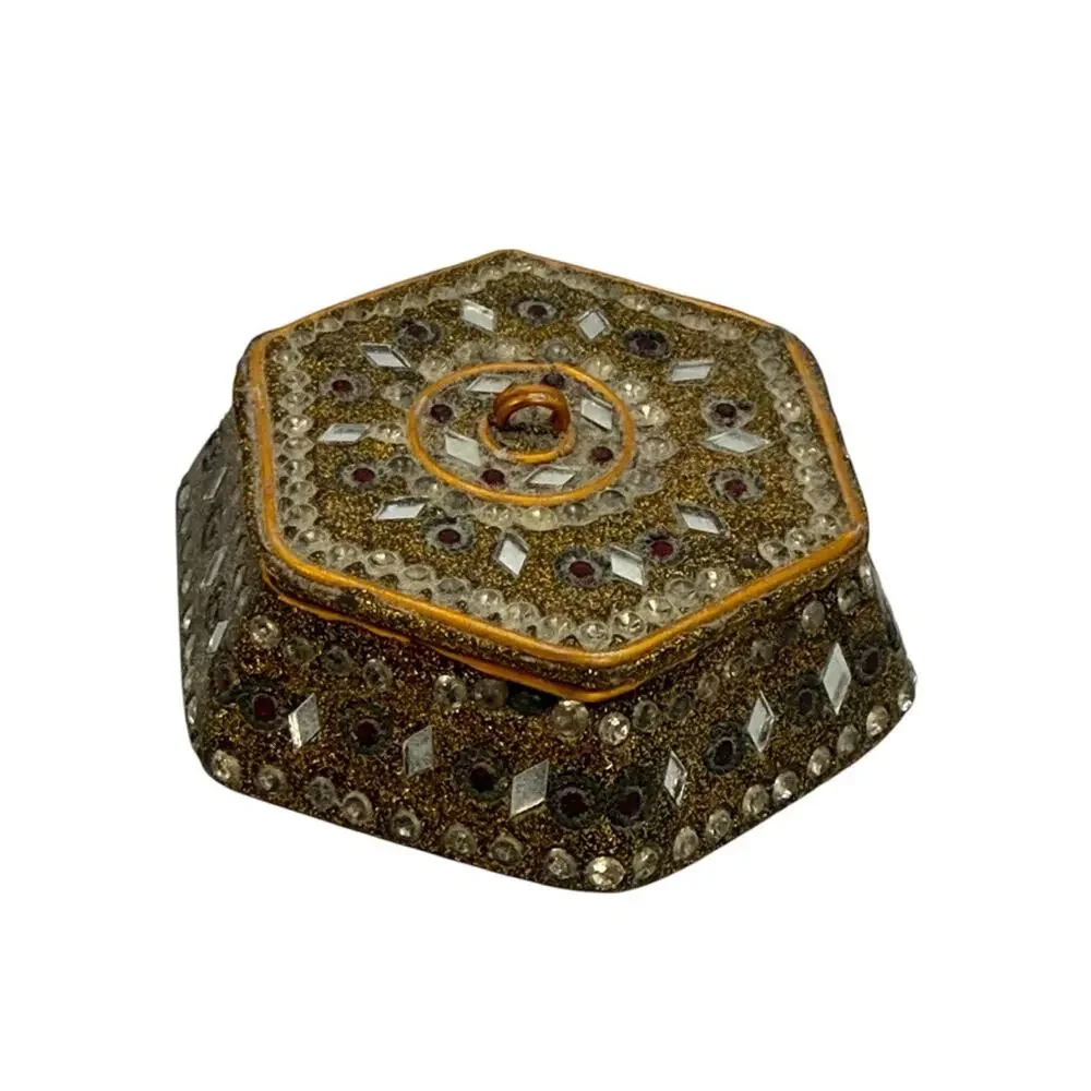 Vintage Embellished Hexagonal Jeweled Trinket Box